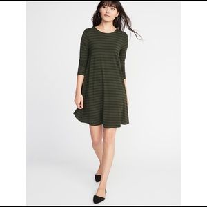 Comfy olive long sleeve jersey swing dress